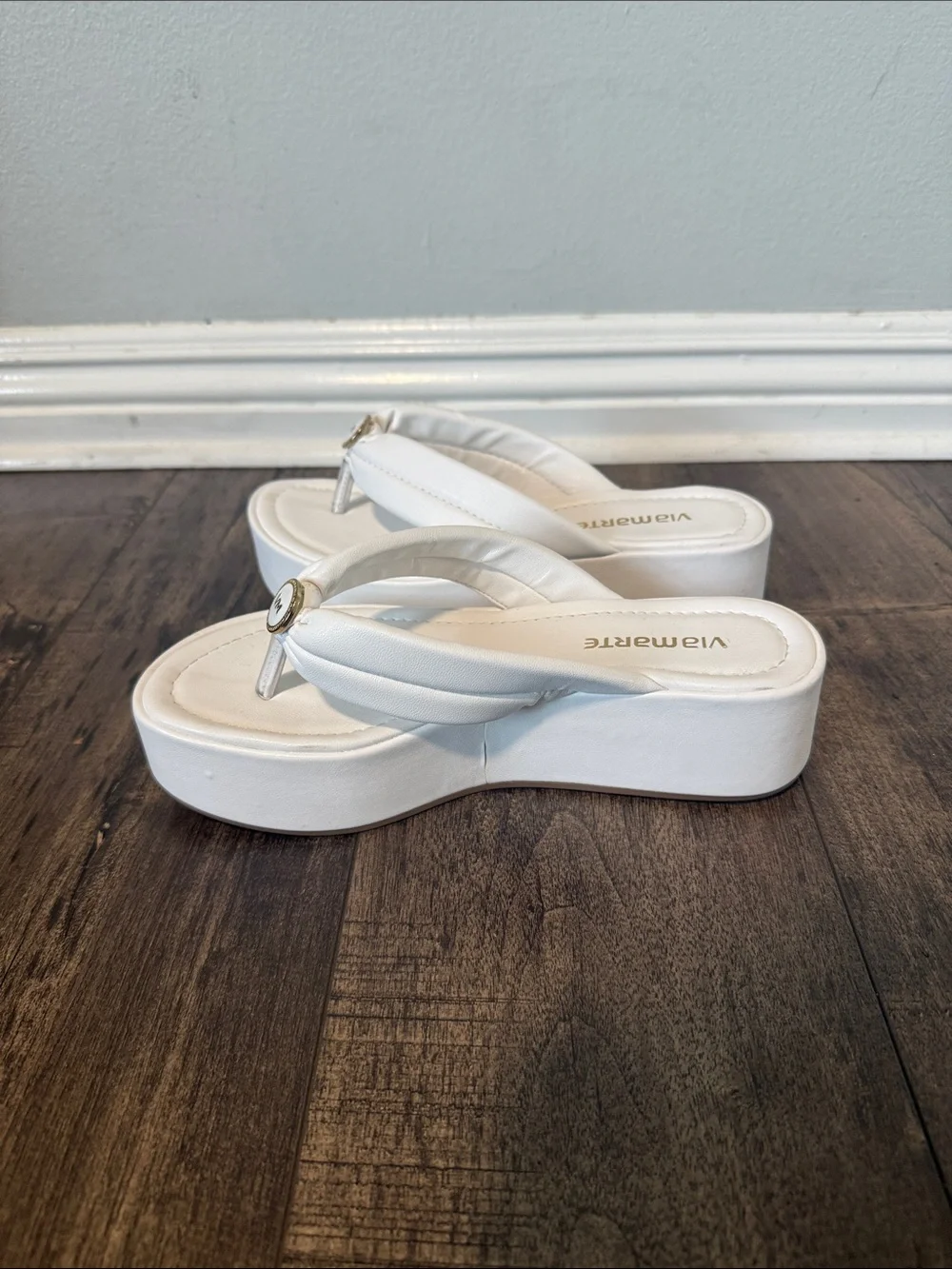 White Platform Flip Flop Wedges Sandals